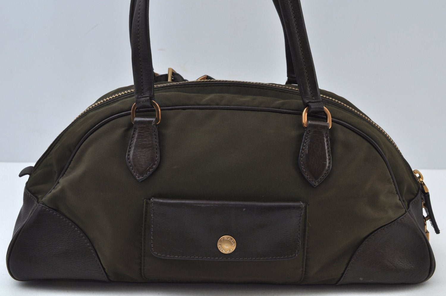 Authentic PRADA Nylon Leather Shoulder Hand Bag Khaki Green L0108