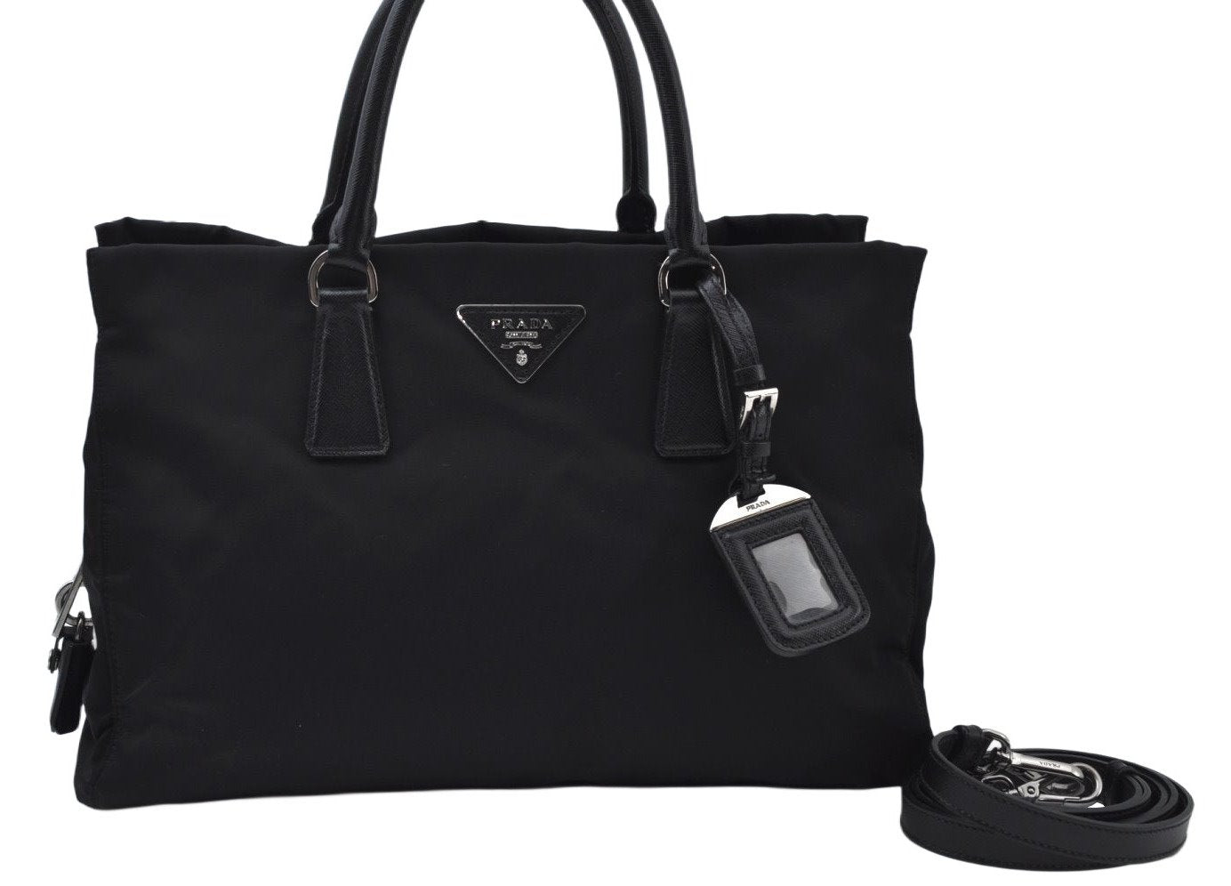 Authentic PRADA Nylon Leather 2Way Shoulder Hand Bag Purse Black L0111