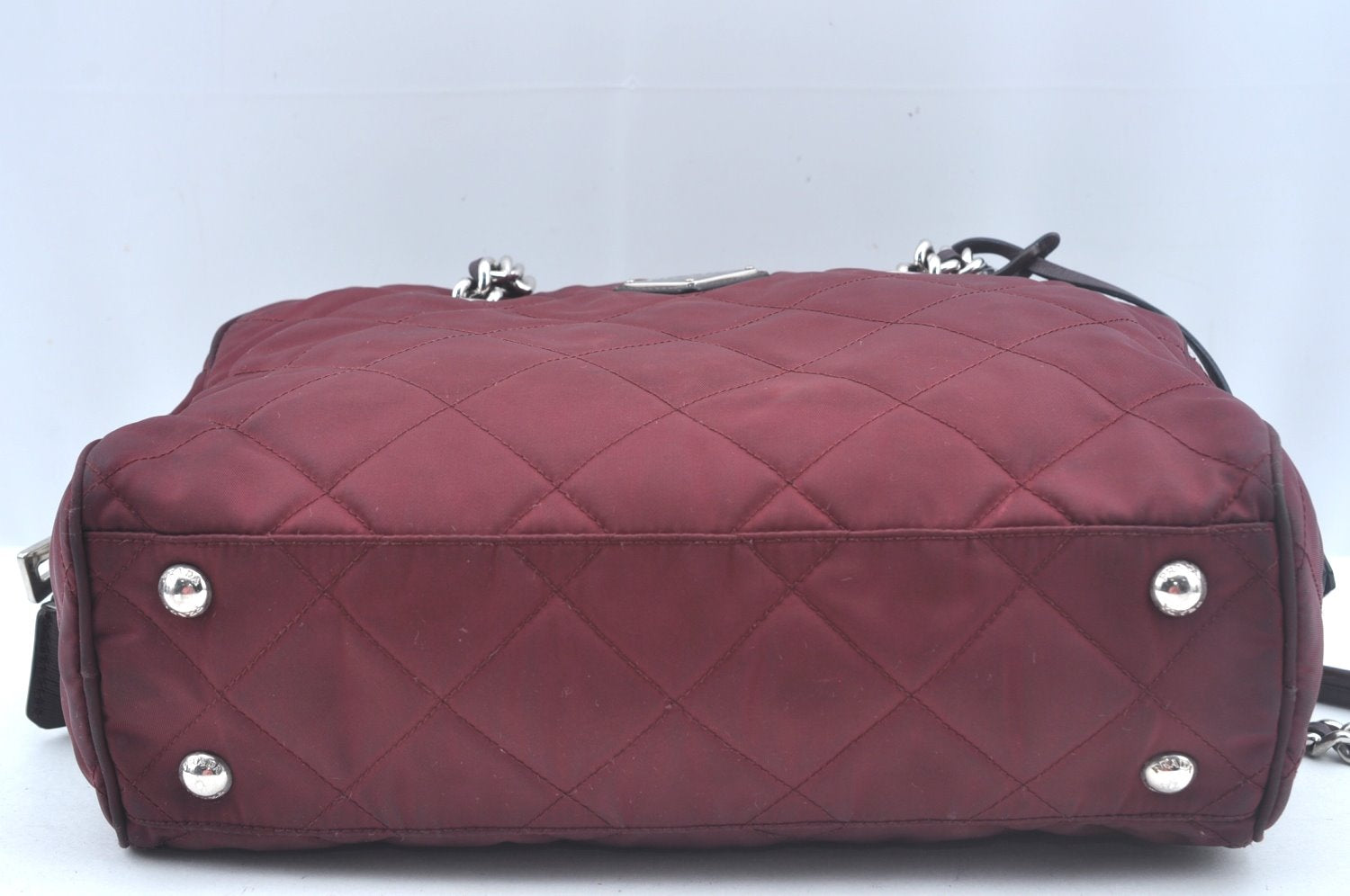 Authentic PRADA Nylon Leather Chain Shoulder Hand Bag Bordeaux L0112