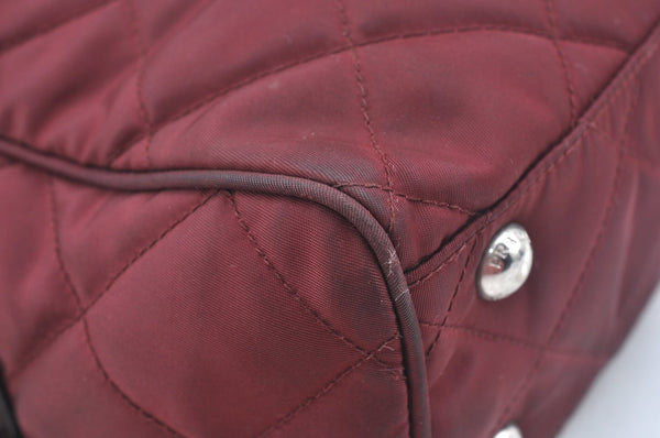 Authentic PRADA Nylon Leather Chain Shoulder Hand Bag Bordeaux L0112