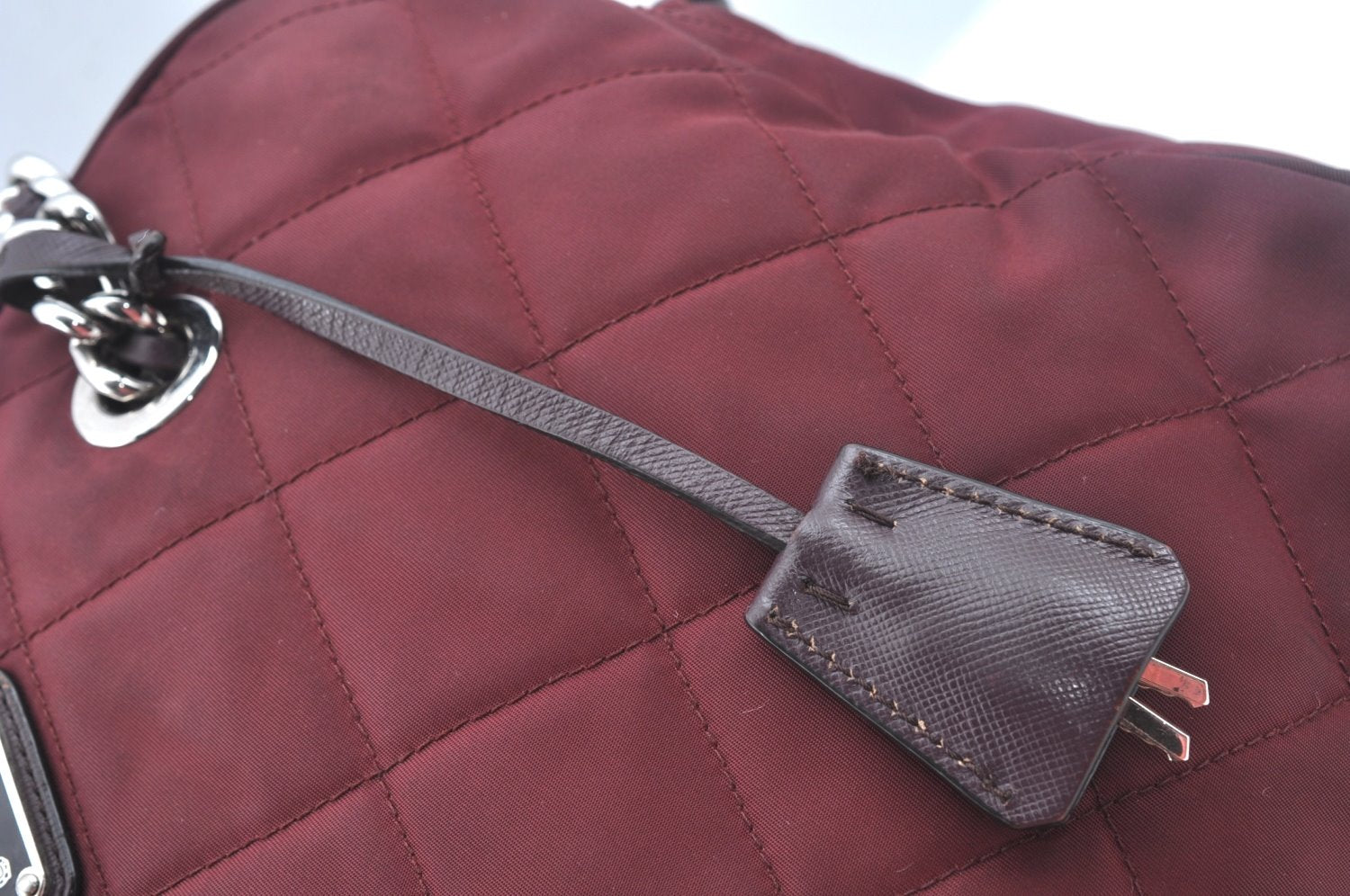 Authentic PRADA Nylon Leather Chain Shoulder Hand Bag Bordeaux L0112