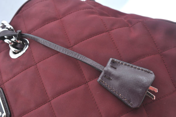 Authentic PRADA Nylon Leather Chain Shoulder Hand Bag Bordeaux L0112