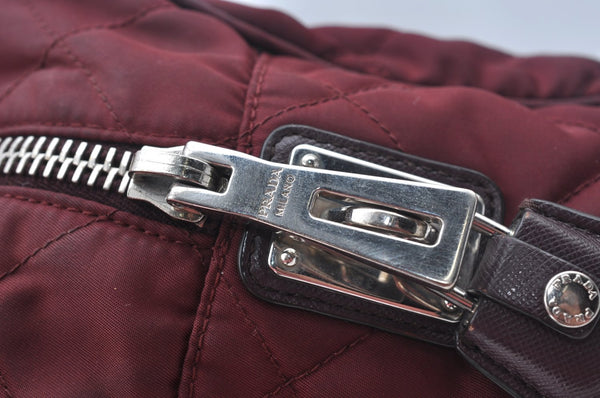 Authentic PRADA Nylon Leather Chain Shoulder Hand Bag Bordeaux L0112