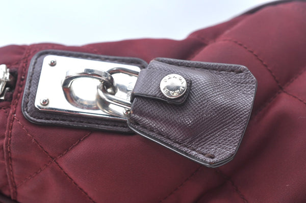 Authentic PRADA Nylon Leather Chain Shoulder Hand Bag Bordeaux L0112