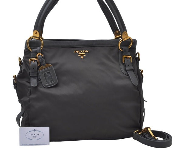 Authentic PRADA Nylon Leather 2Way Tote Bag BR4290 Gray L0114