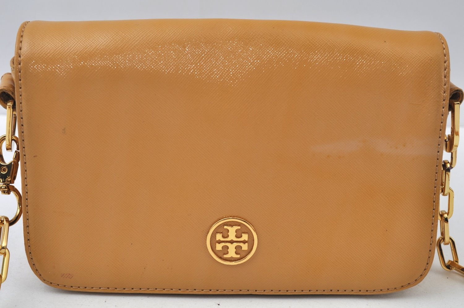 Authentic TORY BURCH Robinson Chain Shoulder Cross Body Bag Leather Yellow L0149