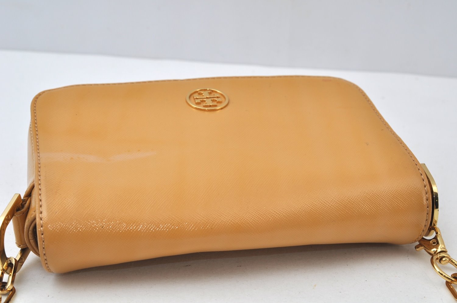 Authentic TORY BURCH Robinson Chain Shoulder Cross Body Bag Leather Yellow L0149