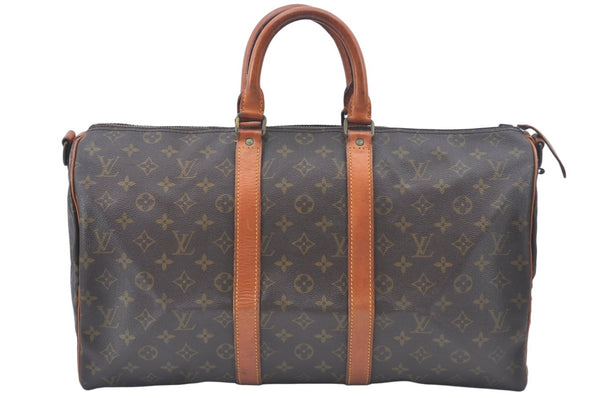 Auth Louis Vuitton Monogram Keepall Bandouliere 45 Boston Bag Old Model LV L0162