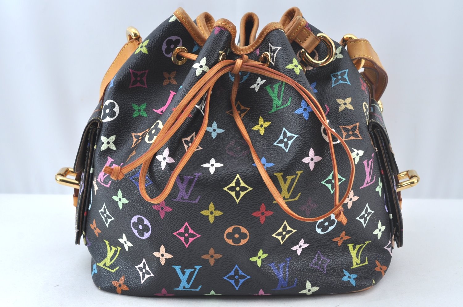 Auth Louis Vuitton Monogram Multicolor Petite Noe Drawstring Bag Black LV L0163