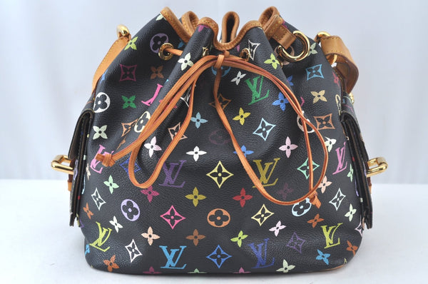 Auth Louis Vuitton Monogram Multicolor Petite Noe Drawstring Bag Black LV L0163