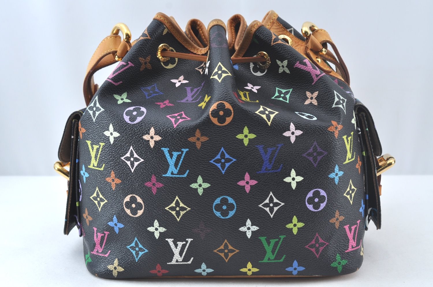 Auth Louis Vuitton Monogram Multicolor Petite Noe Drawstring Bag Black LV L0163