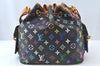 Auth Louis Vuitton Monogram Multicolor Petite Noe Drawstring Bag Black LV L0163