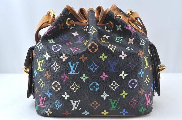 Auth Louis Vuitton Monogram Multicolor Petite Noe Drawstring Bag Black LV L0163