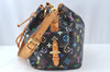 Auth Louis Vuitton Monogram Multicolor Petite Noe Drawstring Bag Black LV L0163