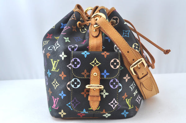 Auth Louis Vuitton Monogram Multicolor Petite Noe Drawstring Bag Black LV L0163