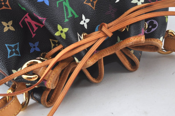 Auth Louis Vuitton Monogram Multicolor Petite Noe Drawstring Bag Black LV L0163