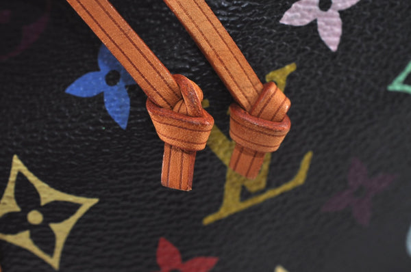 Auth Louis Vuitton Monogram Multicolor Petite Noe Drawstring Bag Black LV L0163
