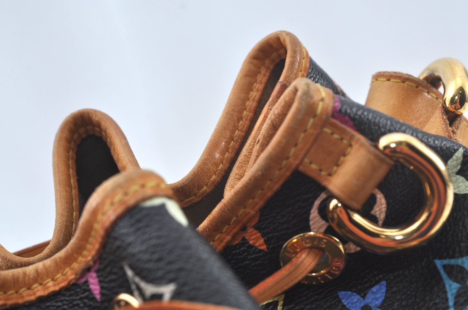 Auth Louis Vuitton Monogram Multicolor Petite Noe Drawstring Bag Black LV L0163