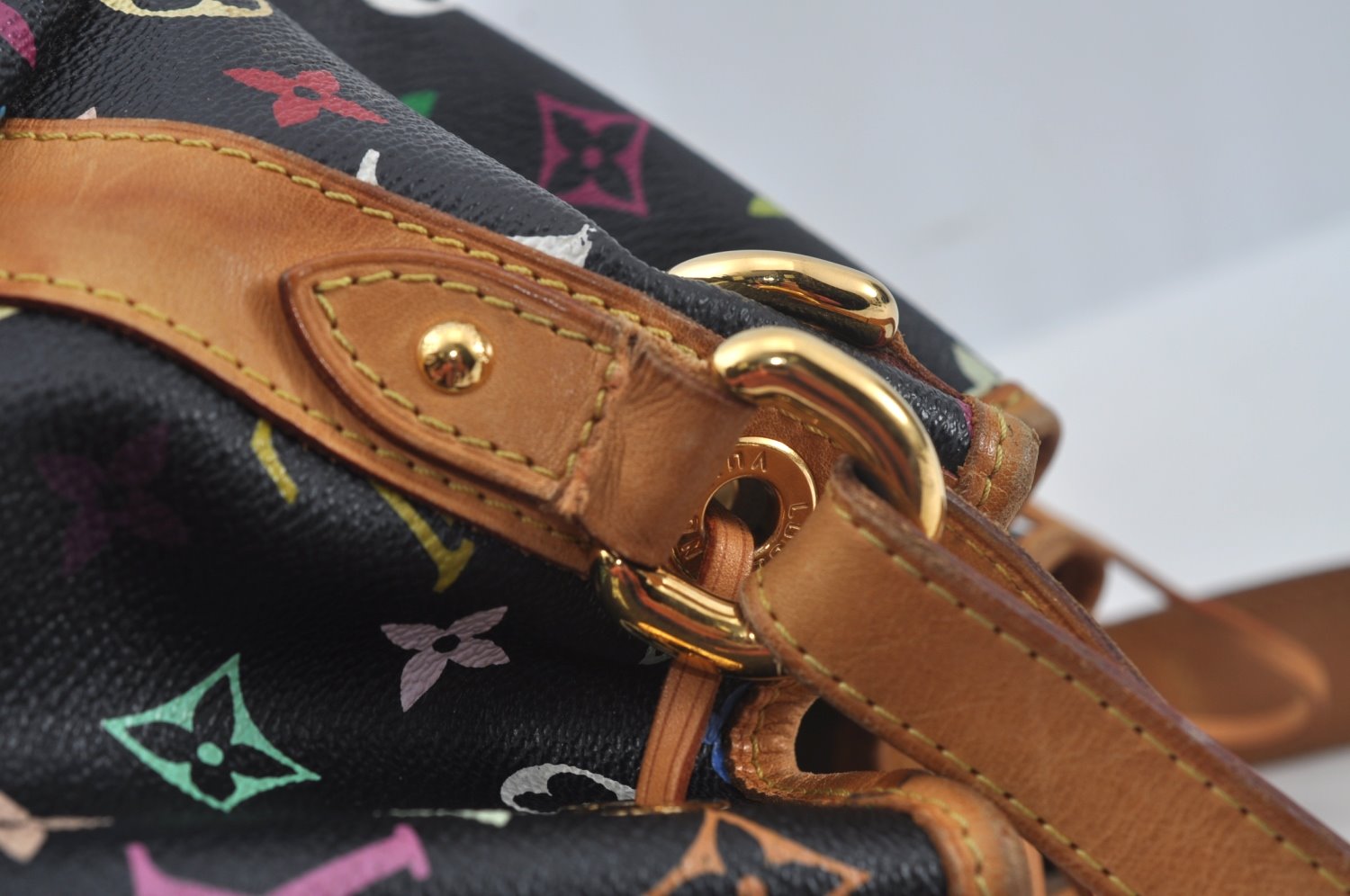 Auth Louis Vuitton Monogram Multicolor Petite Noe Drawstring Bag Black LV L0163