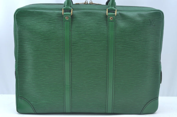 Authentic Louis Vuitton Epi Porte Documents Voyage Briefcase M54474 Green  L0180