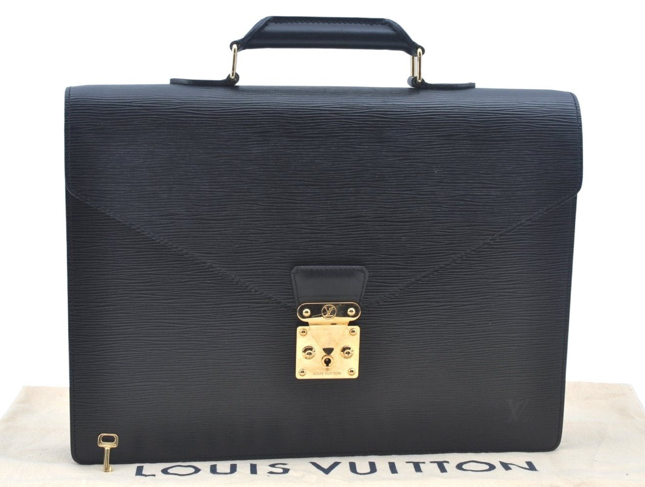Authentic Louis Vuitton Epi Serviette Fermoir Briefcase M54352 Black LV L0185