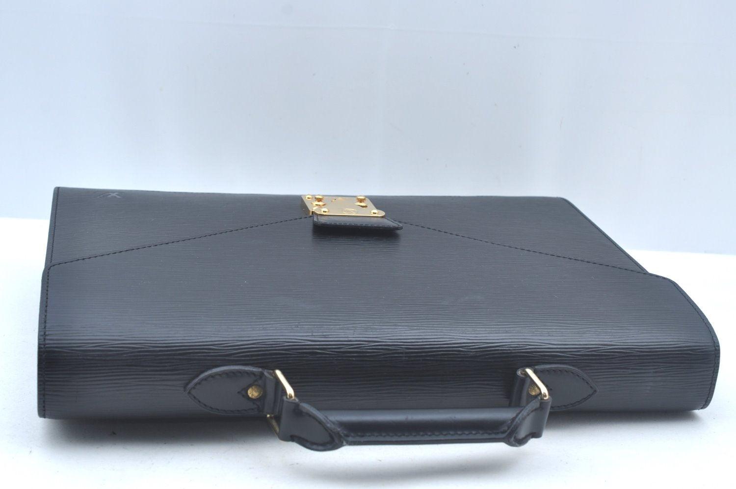 Authentic Louis Vuitton Epi Serviette Fermoir Briefcase M54352 Black LV L0185