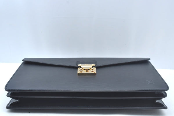 Authentic Louis Vuitton Epi Serviette Fermoir Briefcase M54352 Black LV L0185