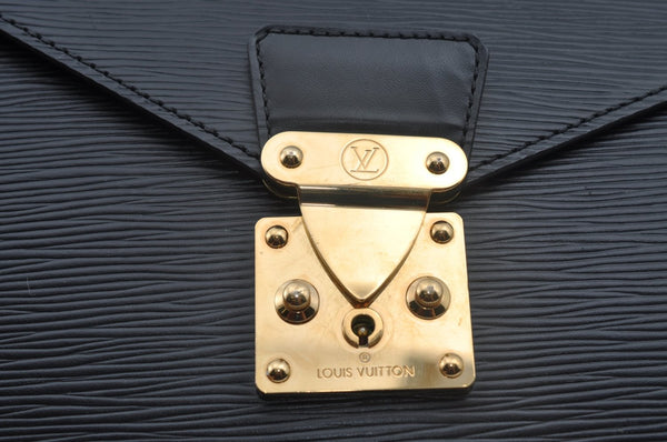 Authentic Louis Vuitton Epi Serviette Fermoir Briefcase M54352 Black LV L0185
