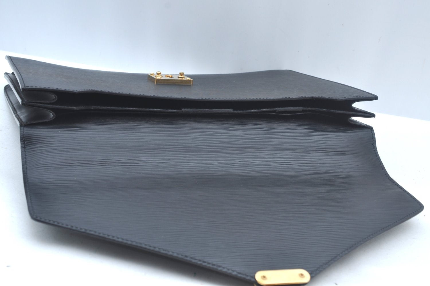 Authentic Louis Vuitton Epi Serviette Fermoir Briefcase M54352 Black LV L0185