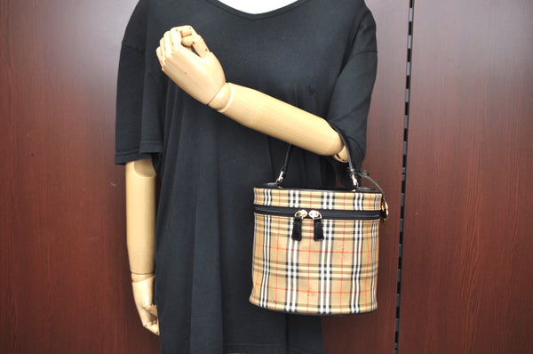 Authentic Burberrys Nova Check Shoulder Cross Body Bag Canvas Beige L0187