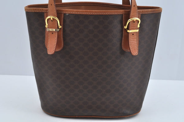 Authentic CELINE Macadam Blason Pattern Hand Bag Canvas Leather Brown L0188