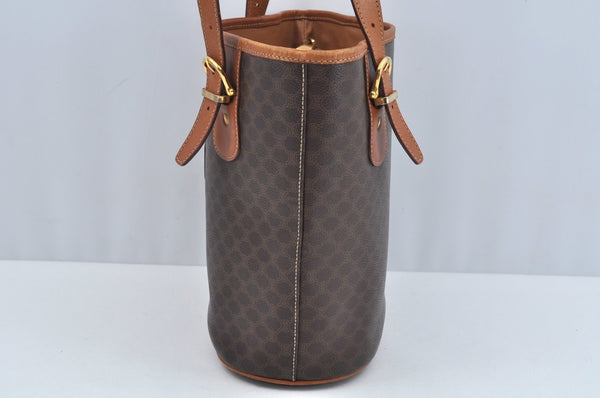 Authentic CELINE Macadam Blason Pattern Hand Bag Canvas Leather Brown L0188