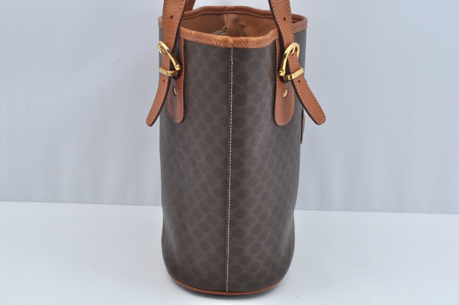 Authentic CELINE Macadam Blason Pattern Hand Bag Canvas Leather Brown L0188