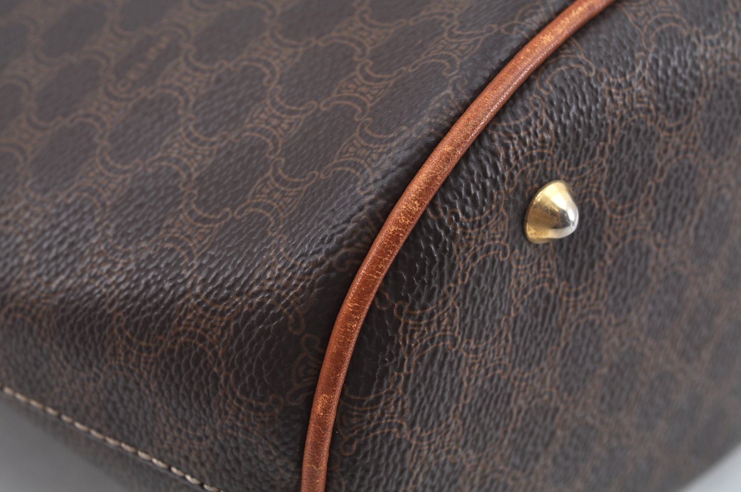 Authentic CELINE Macadam Blason Pattern Hand Bag Canvas Leather Brown L0188