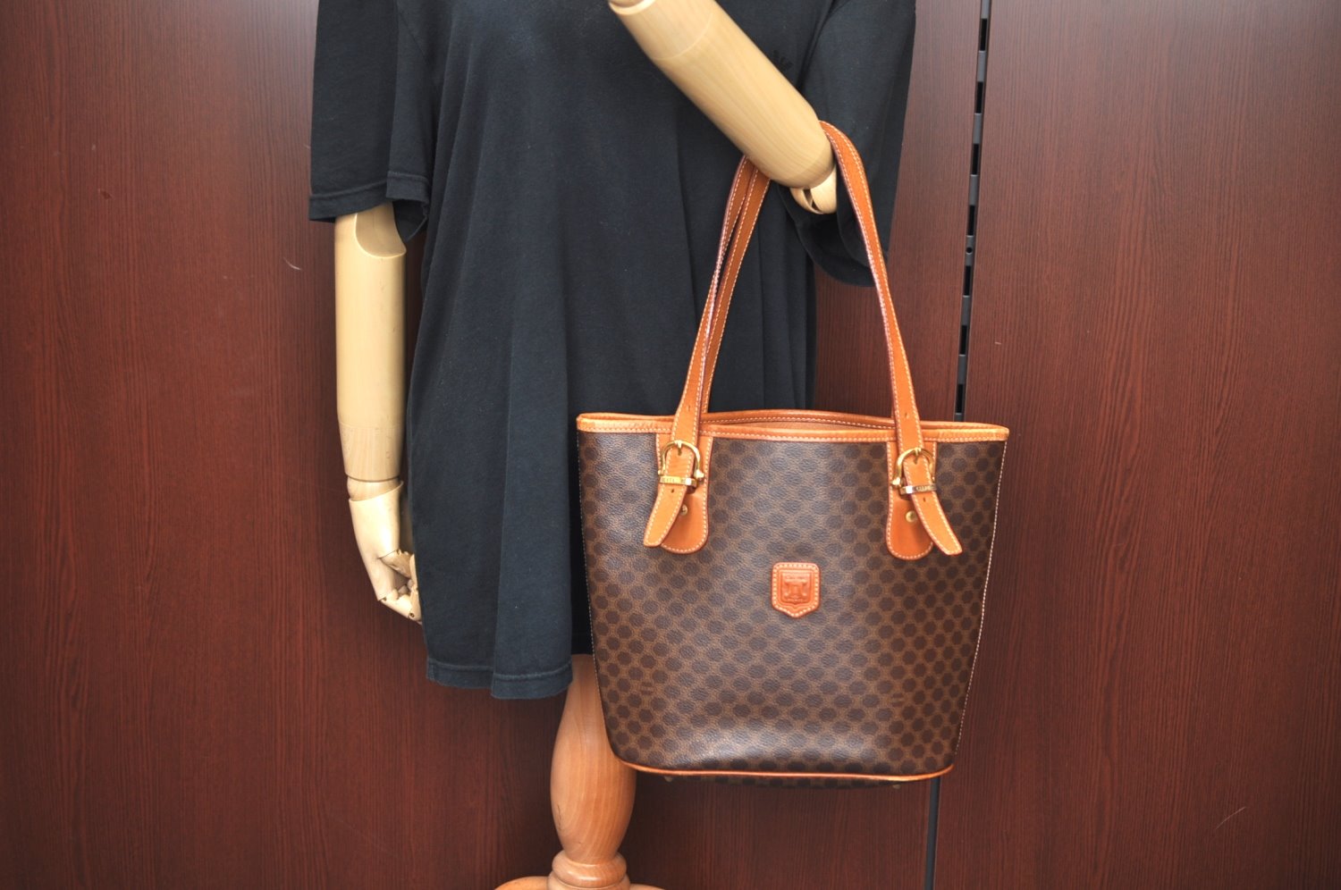 Authentic CELINE Macadam Blason Pattern Hand Bag Canvas Leather Brown L0188