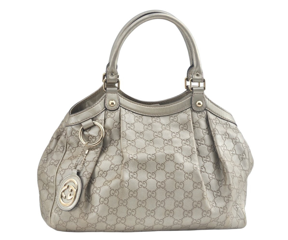 Authentic GUCCI Sukey Guccissima Hand Bag GG Leather 211944 Silver L0189