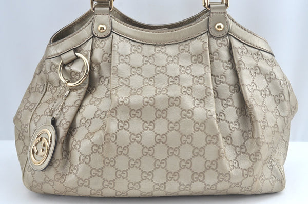 Authentic GUCCI Sukey Guccissima Hand Bag GG Leather 211944 Silver L0189