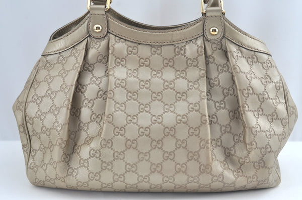 Authentic GUCCI Sukey Guccissima Hand Bag GG Leather 211944 Silver L0189