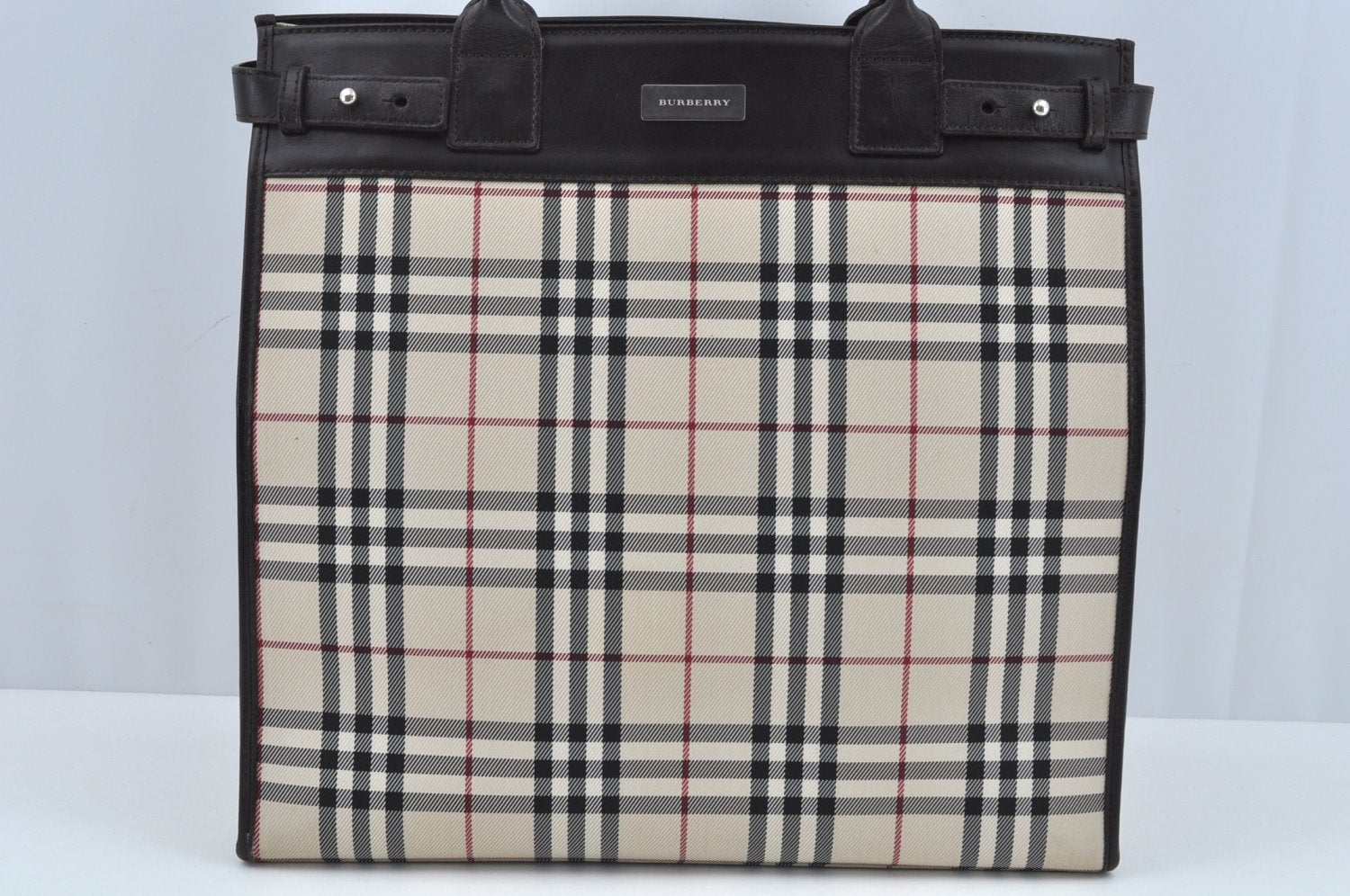 Authentic BURBERRY Vintage Nova Check Canvas Leather Hand Bag Beige L0191