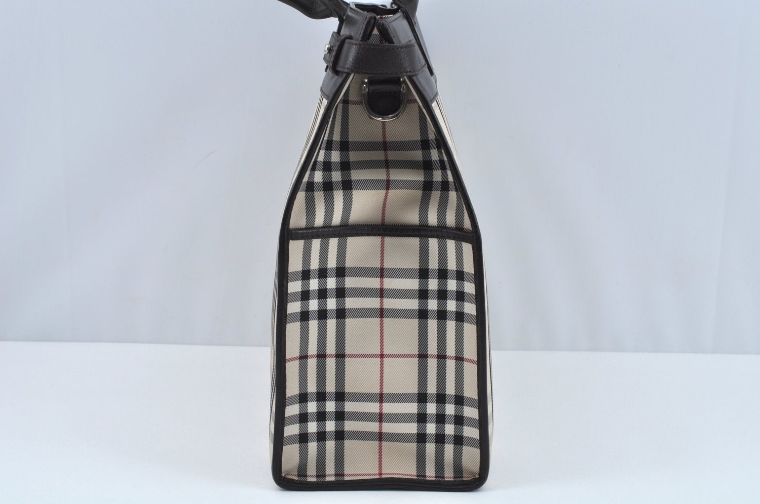 Authentic BURBERRY Vintage Nova Check Canvas Leather Hand Bag Beige L0191