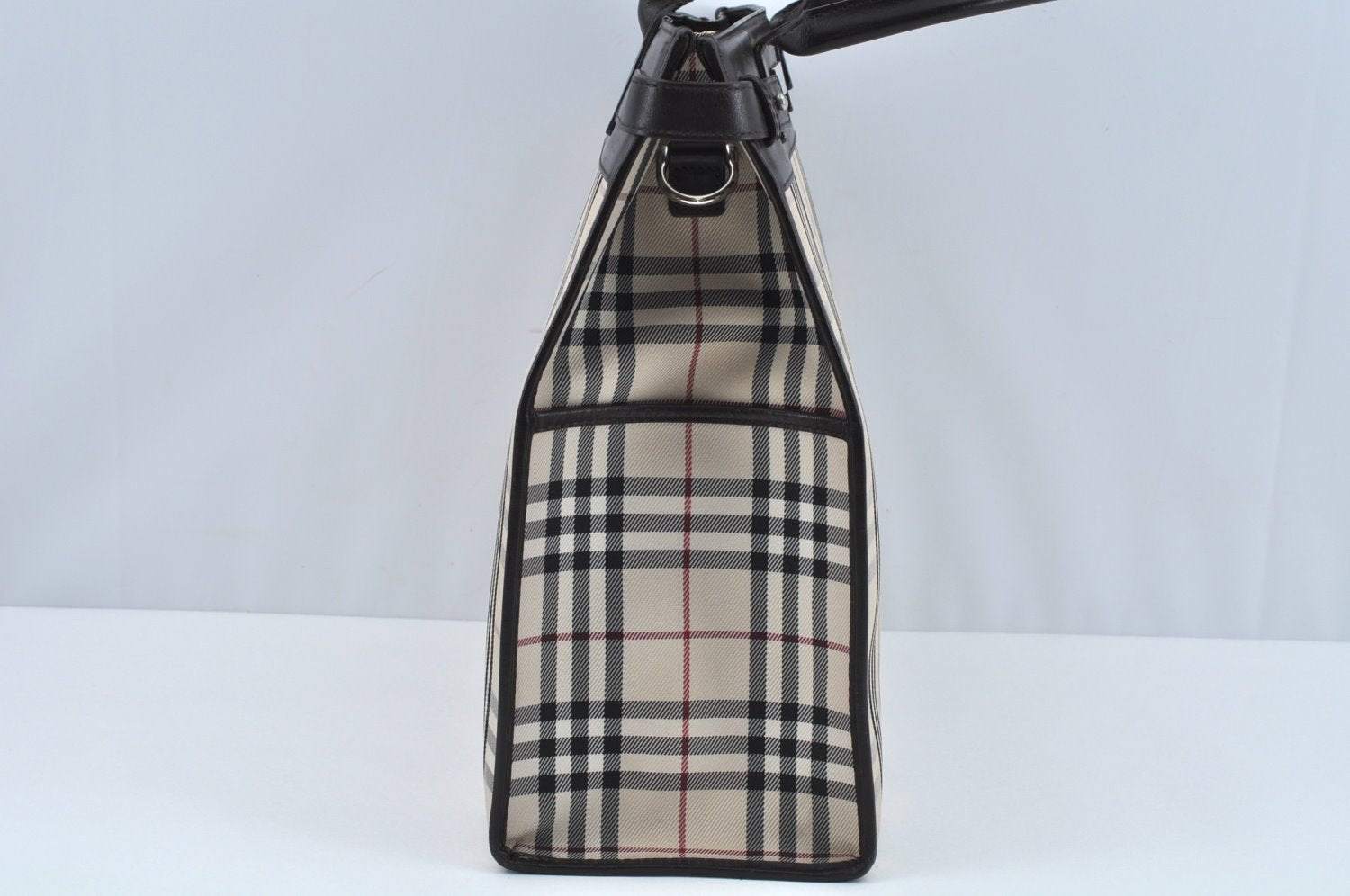 Authentic BURBERRY Vintage Nova Check Canvas Leather Hand Bag Beige L0191