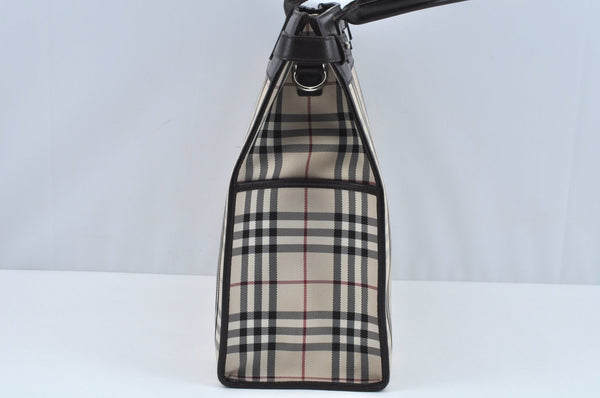 Authentic BURBERRY Vintage Nova Check Canvas Leather Hand Bag Beige L0191