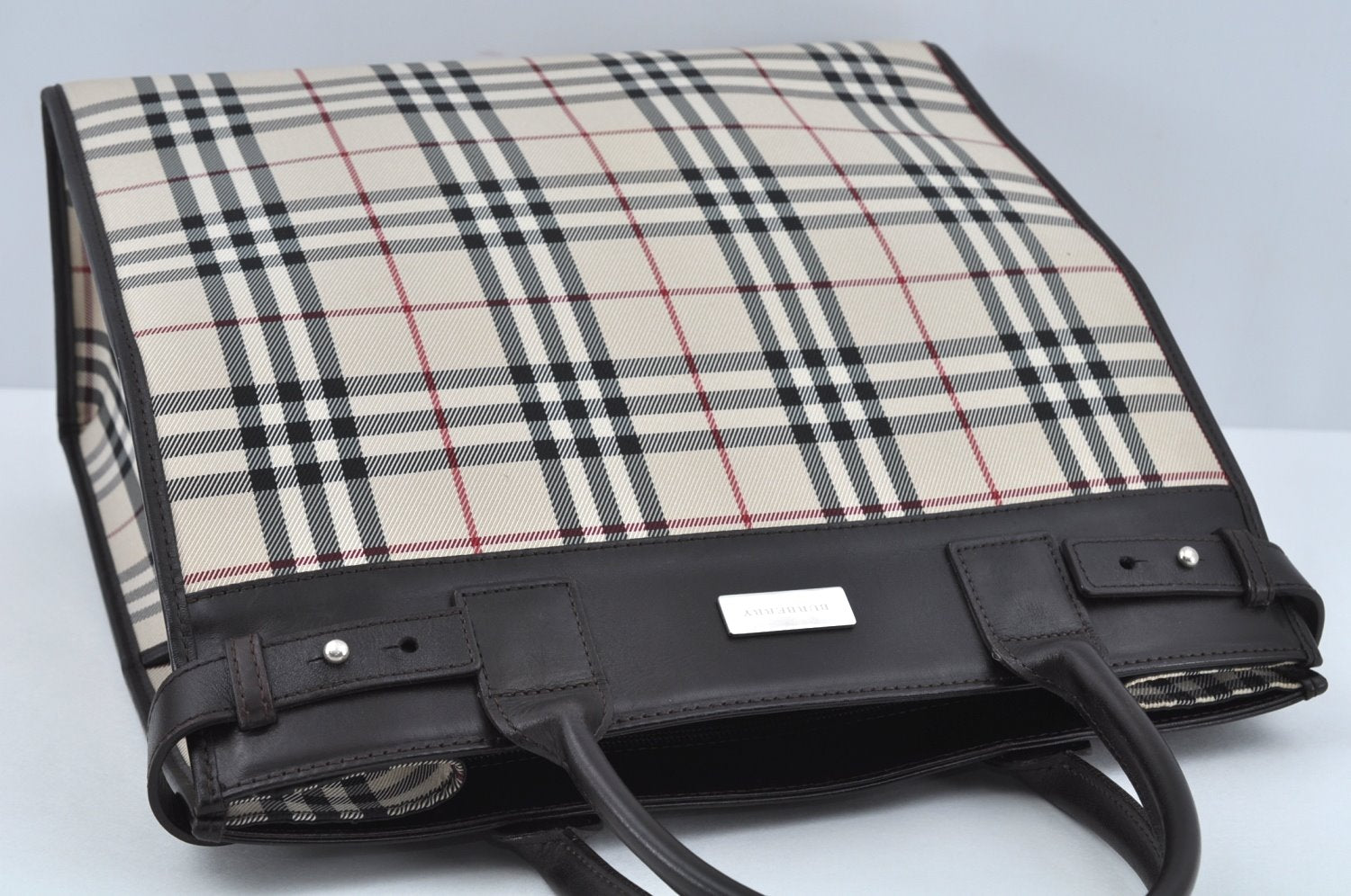 Authentic BURBERRY Vintage Nova Check Canvas Leather Hand Bag Beige L0191