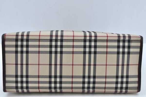 Authentic BURBERRY Vintage Nova Check Canvas Leather Hand Bag Beige L0191
