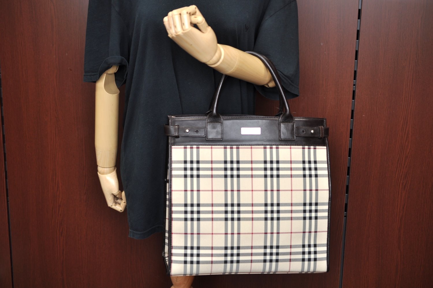 Authentic BURBERRY Vintage Nova Check Canvas Leather Hand Bag Beige L0191