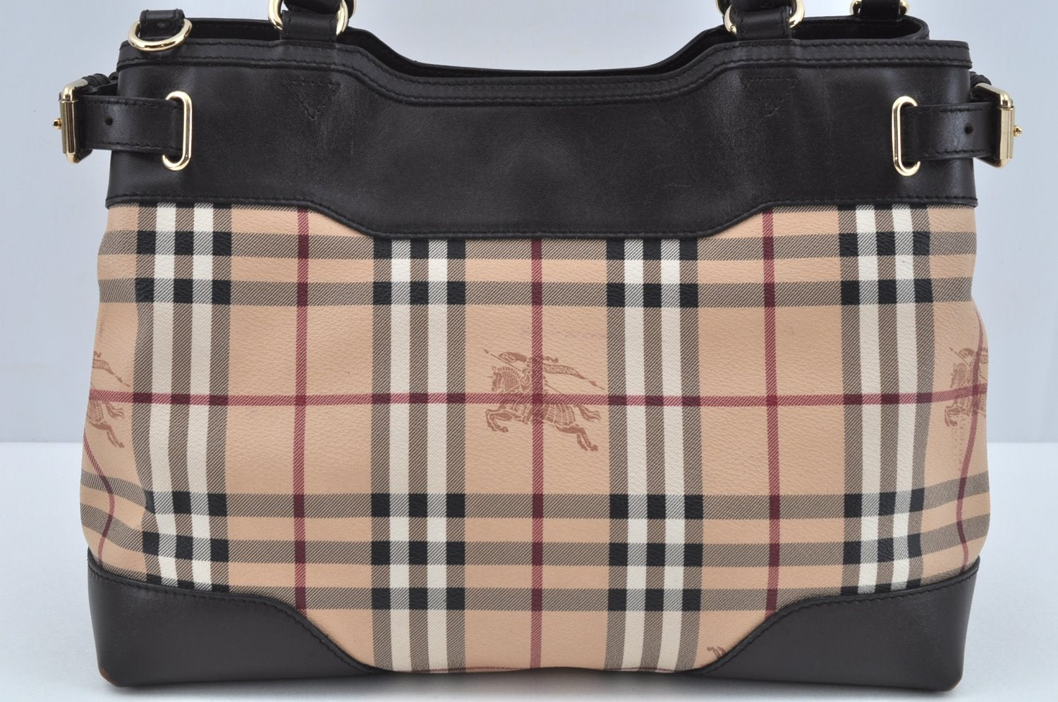Authentic BURBERRY Vintage Nova Check PVC Leather Hand Bag Beige L0192
