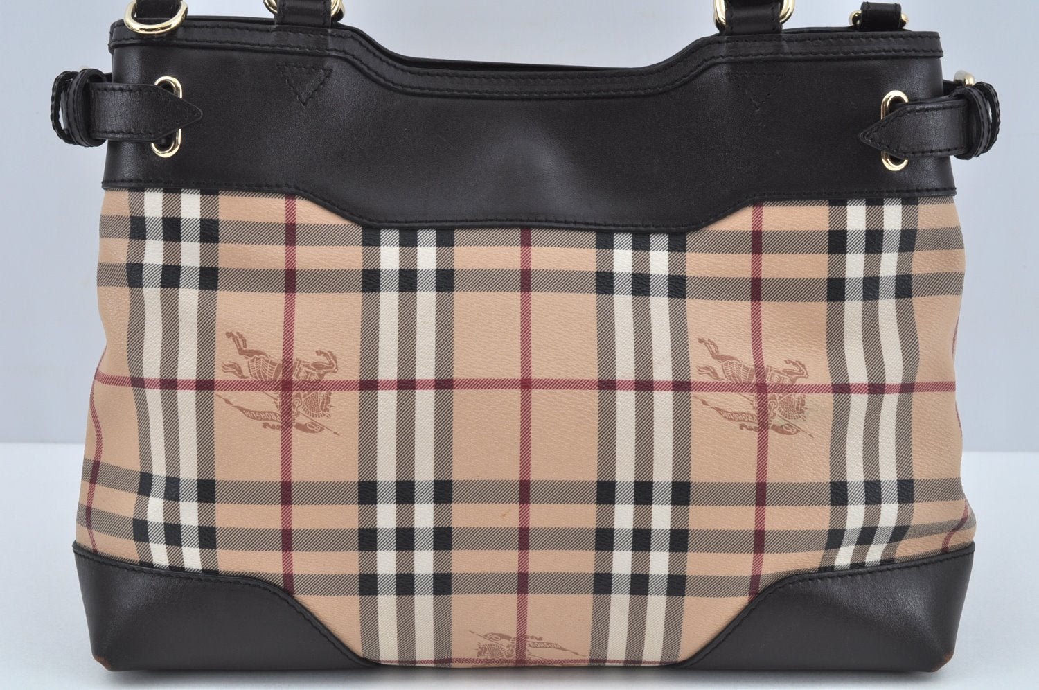 Authentic BURBERRY Vintage Nova Check PVC Leather Hand Bag Beige L0192