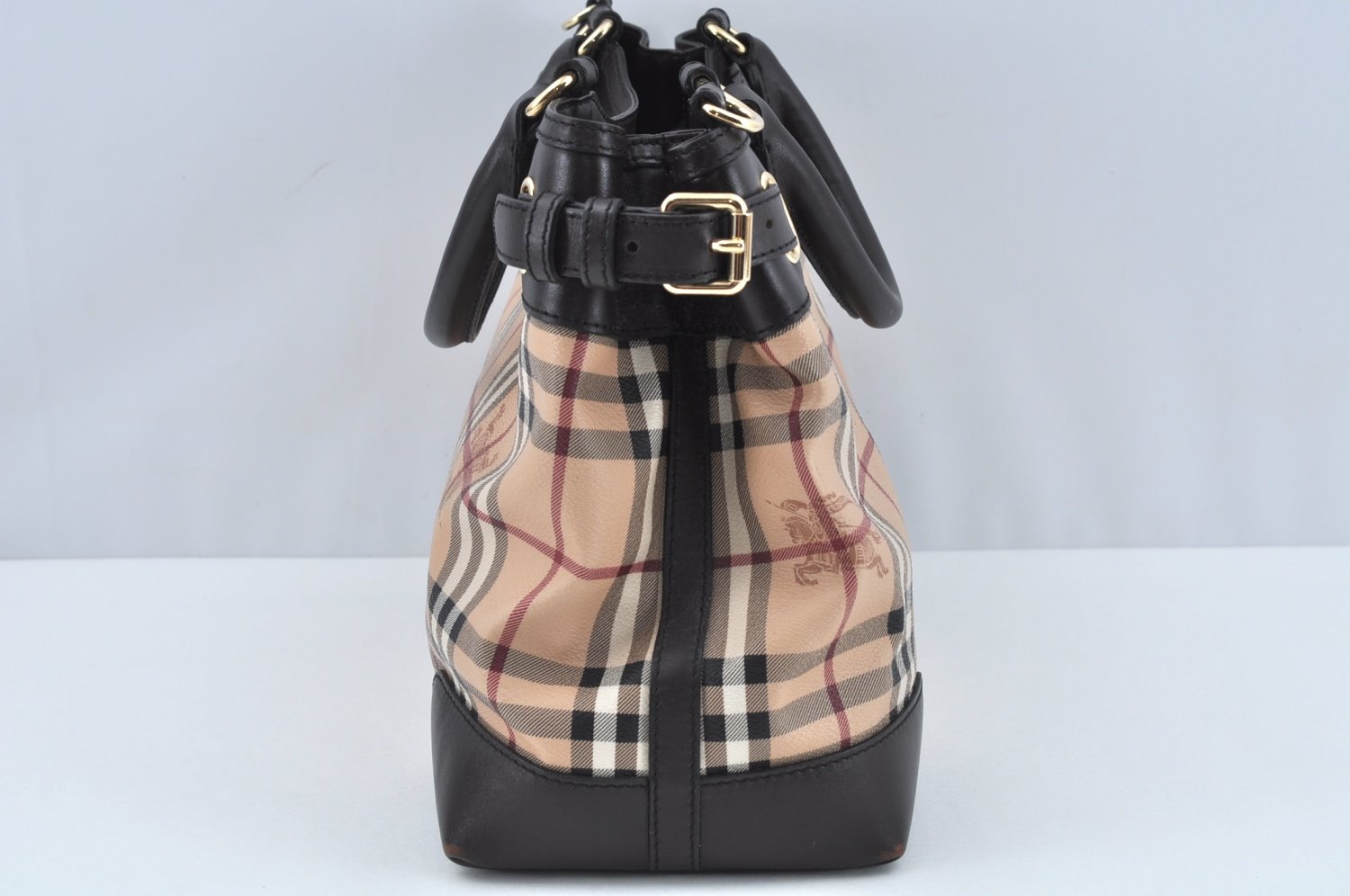 Authentic BURBERRY Vintage Nova Check PVC Leather Hand Bag Beige L0192