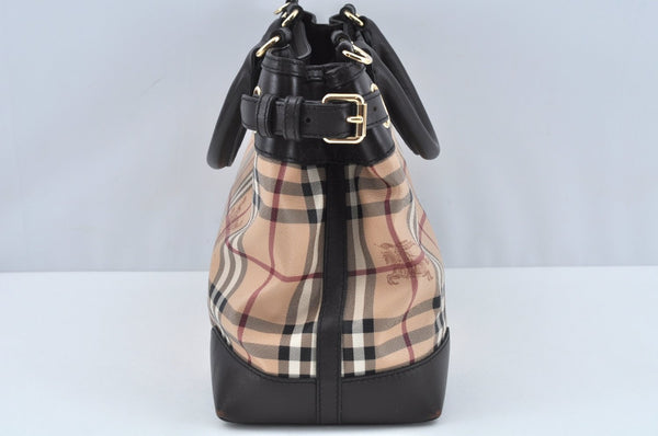 Authentic BURBERRY Vintage Nova Check PVC Leather Hand Bag Beige L0192