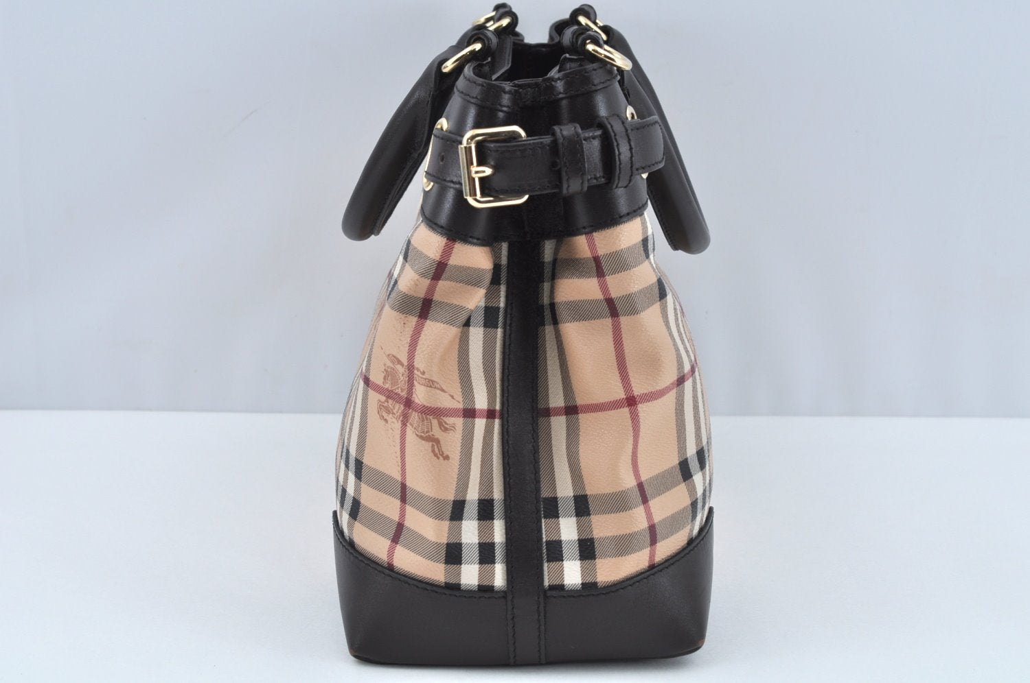 Authentic BURBERRY Vintage Nova Check PVC Leather Hand Bag Beige L0192